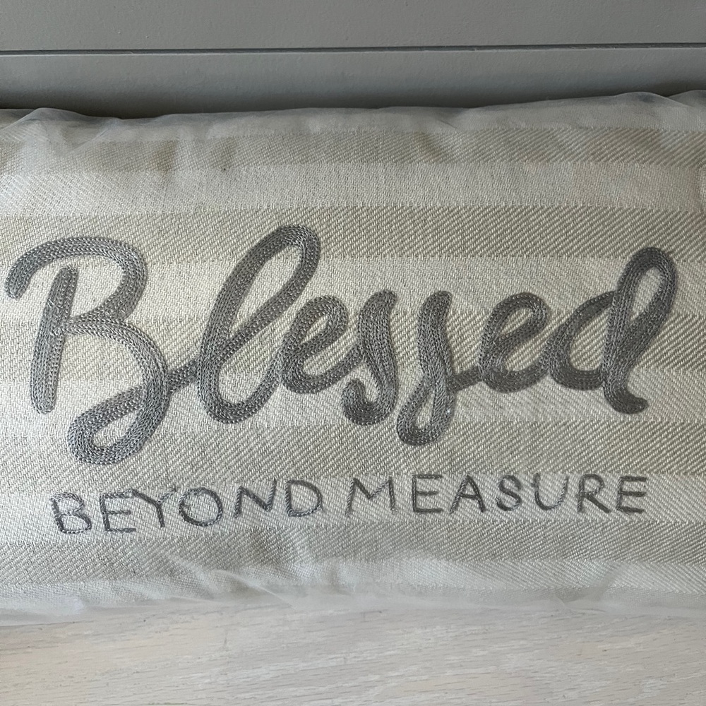 Gray & Tan striped ‘Blessed Beyond Measure' Pillow